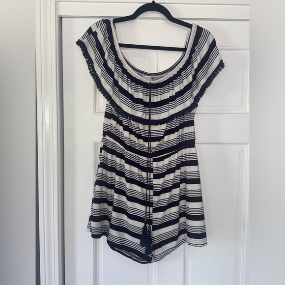 Jolie & Joy Striped Off the Shoulder Romper - Picture 2 of 7